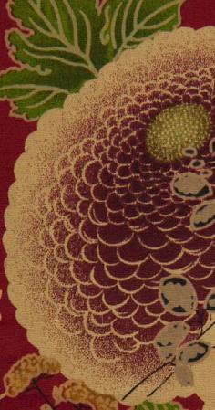 Tissu Chrysanthèmes fond rouge